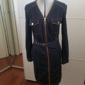 Denim Long Sleeve Zipper Midi Dress NWT INC